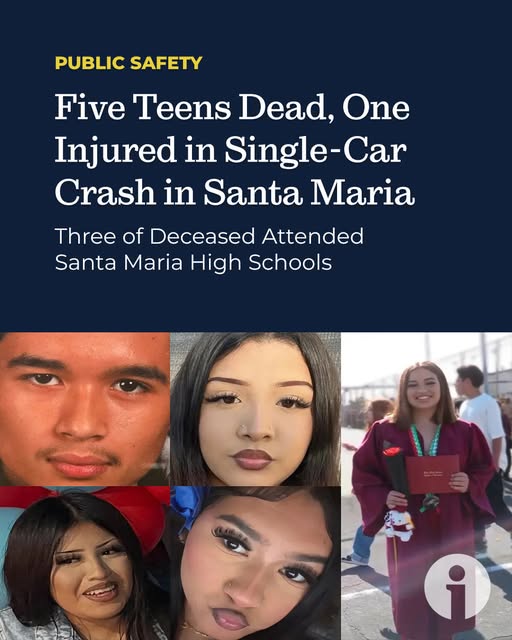 Santa Maria Car Crash: 5 Teens Killed, 1 Critical After Single-Vehicle Collision at Broadway and Miller Street